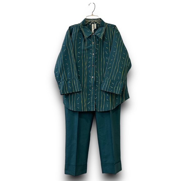 Debra DeRoo Silk Pants Set Women’s Size L Embroidered Button Down Artsy Artist - Picture 1 of 16